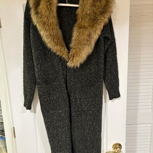 Forever 21 Black Cardigan with Faux Fur Collar